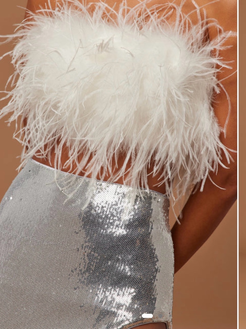 NovaLuxe Set - Silver Sequin Asymmetrical Skirt and White Feather Top (both L)